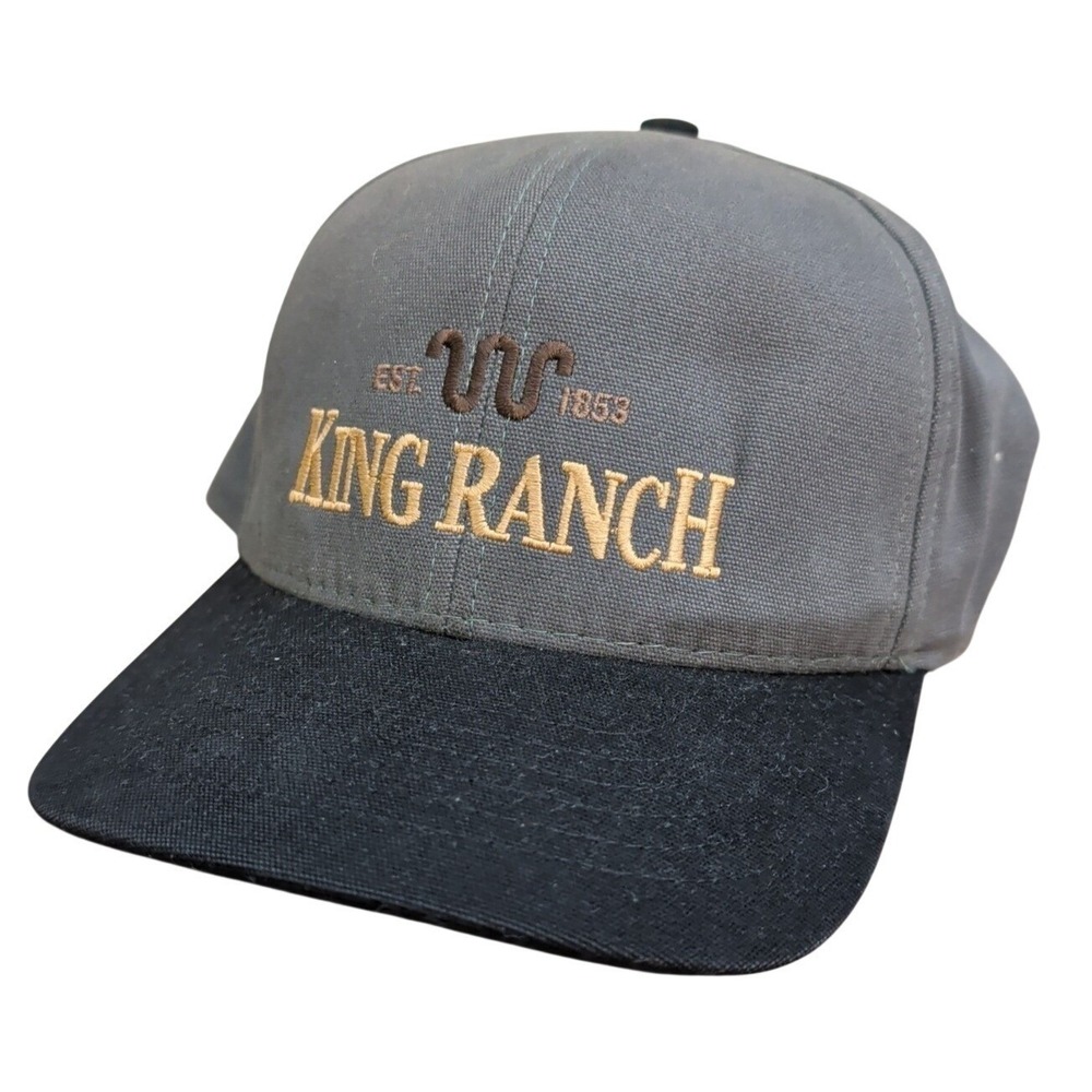 King Ranch Hat Ball Cap Adjustable Leather Strap Gray Black Embroidered OSFM